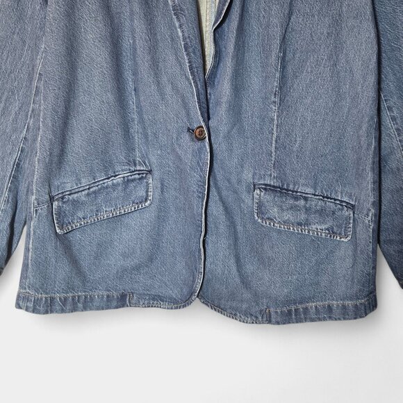 Lauren Ralph Lauren Plus Size One-Button Denim Blazer City Blue Wash Y2K NWT - Picture 3 of 14